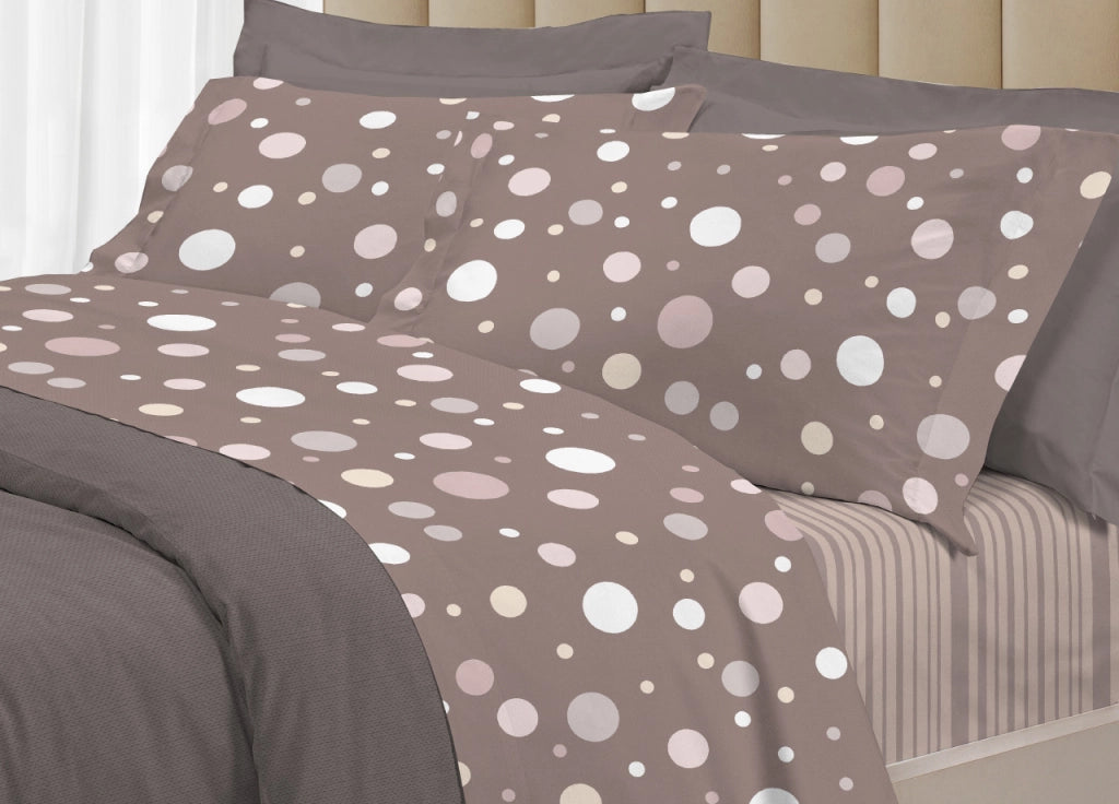 Completo Lenzuola Letto 100% Cotone Made Italy 3027 Disegno La Palla - Singolo - Tortora