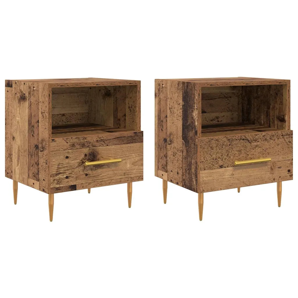 Set di 2 Comodini | Armadio da Notte | Mobiletto da notte con cassetto Legno vecchio 40 x 35 x 47,5 cm