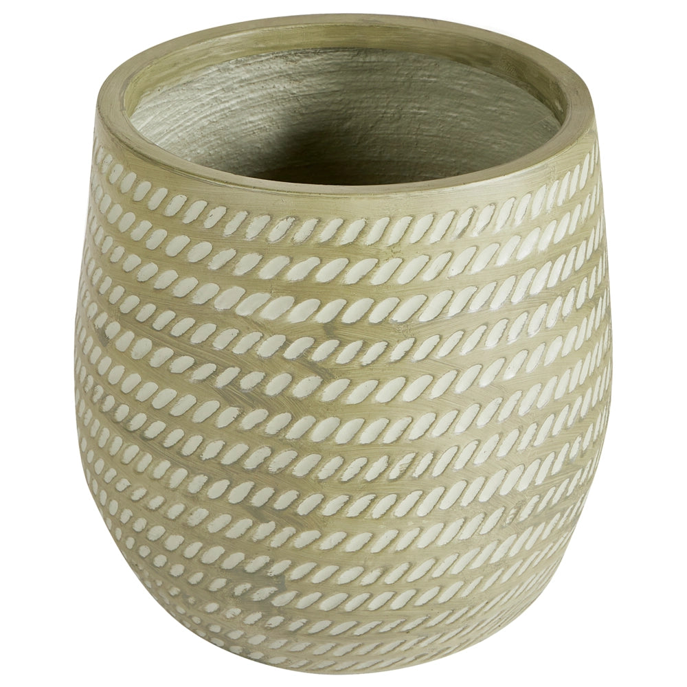 Vaso rotondo per piante in fibra di argilla con motivo in rilievo verde ⌀ 27 cm giardino terrazzo