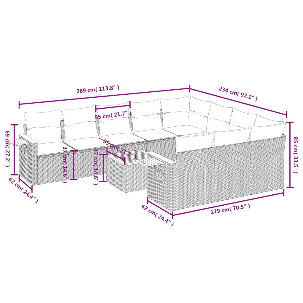 Set Divani da Giardino 11 pz con Cuscini in Polyrattan Grigiocod mxl 112783