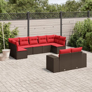 Set Divani da Giardino 9 pz con Cuscini Marrone in Polyrattan 3223023