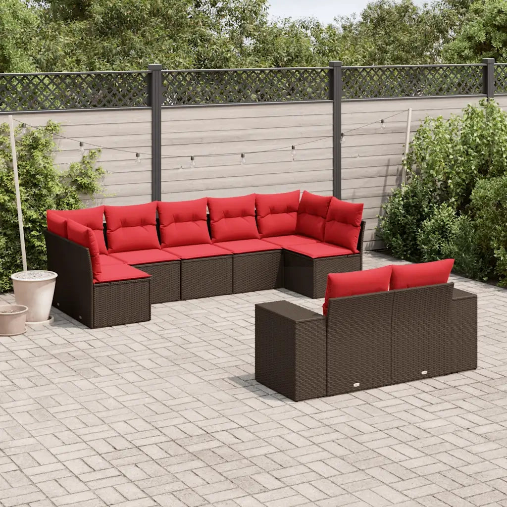 Set Divani da Giardino 9 pz con Cuscini Marrone in Polyrattan 3223023