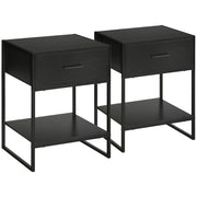 Easycomfort Comodino Moderno Set 2 Pezzi con Cassetto e Ripiano Aperto per Camera da Letto e Soggiorno, in MDF e Acciaio, 45x40x60cm, Nero