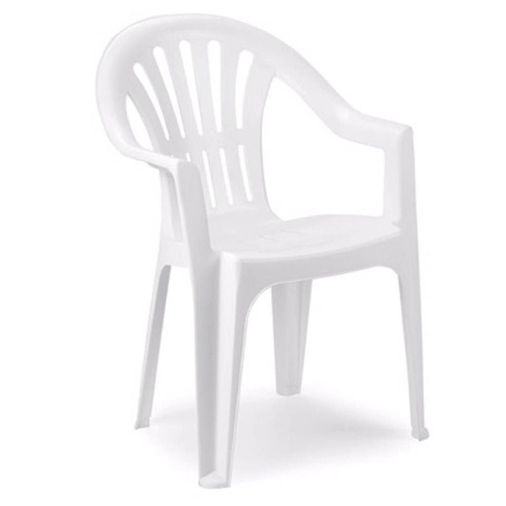 Trade Shop - Set 2pz Sedia Monoblocco In Plastica Schienale Alto Con Braccioli Bianco Giardino 008938 -