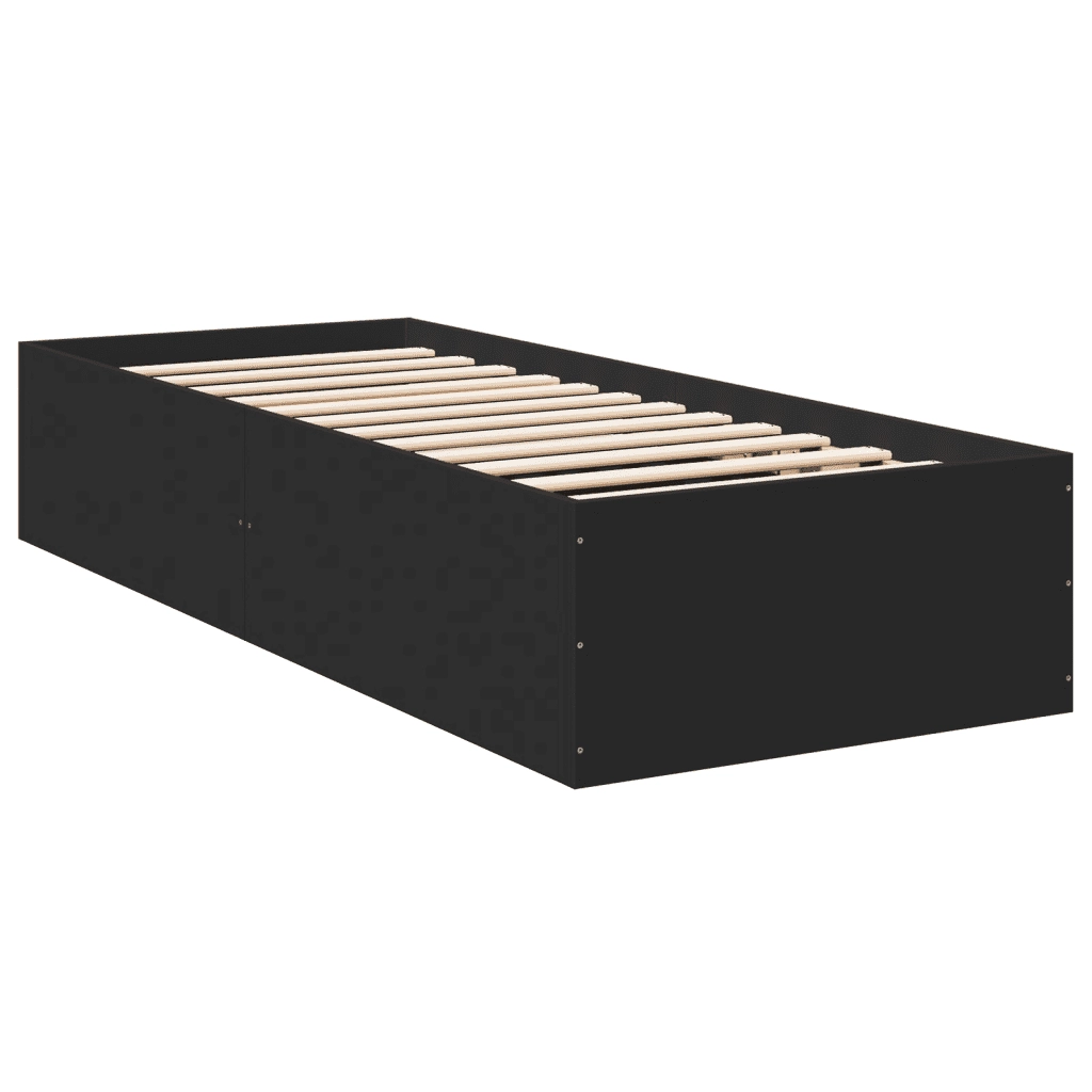 Letto singolo | Letto per adulti | Giroletto Nero 90x190 cm in Legno Multistrato
