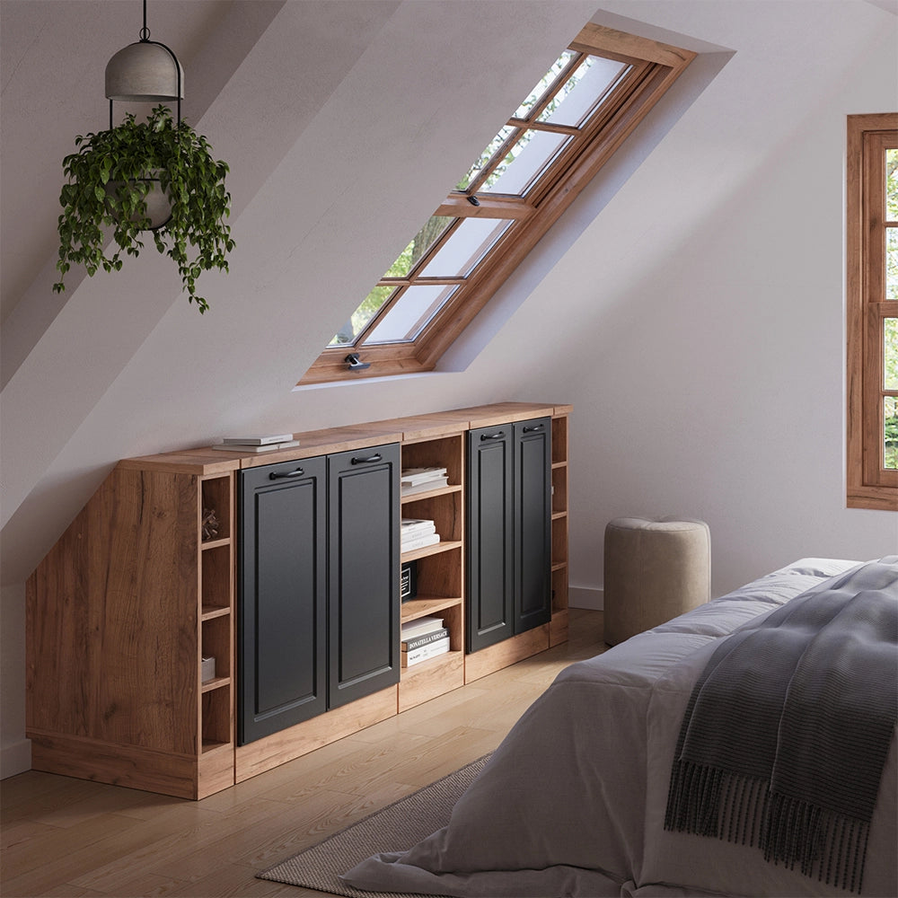 Set di mobili sottotetto Rion Antracite rustico/Rovere dorato 210 cm Set di 5 carcasse armadio profondità 60 cm Vicco