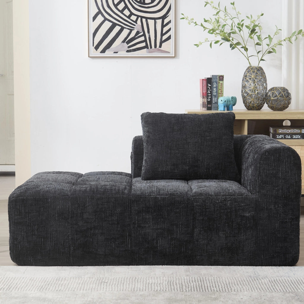 Divano chaise longue in ciniglia nero con tasche laterali