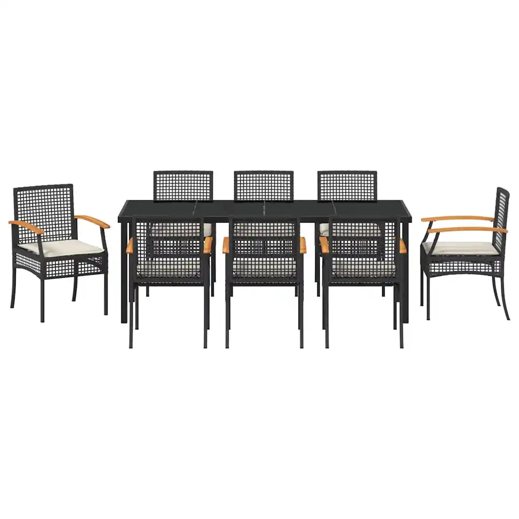 Set da Pranzo per Giardino con cuscino 9 pcs Nero Rattan 3380819