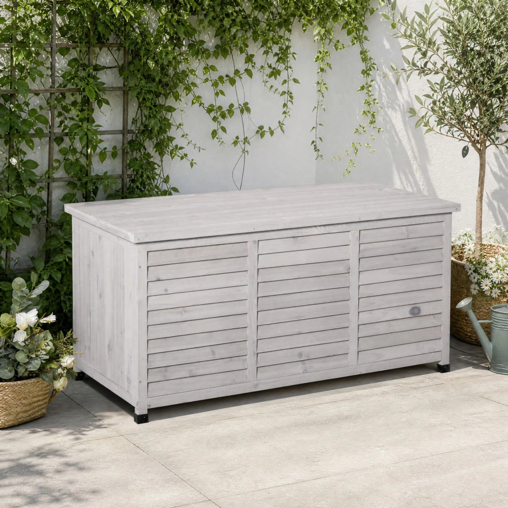BAULE DA GIARDINO 127x56x60 cm Legno Grigio Chiaro