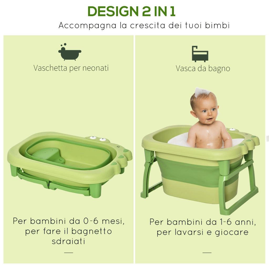 Vasca Bagnetto Pieghevole per Bambini 0-6 Anni ¨C zephmum ¨C Verde Plastica Antiscivolo 75.3x55.4x43cm