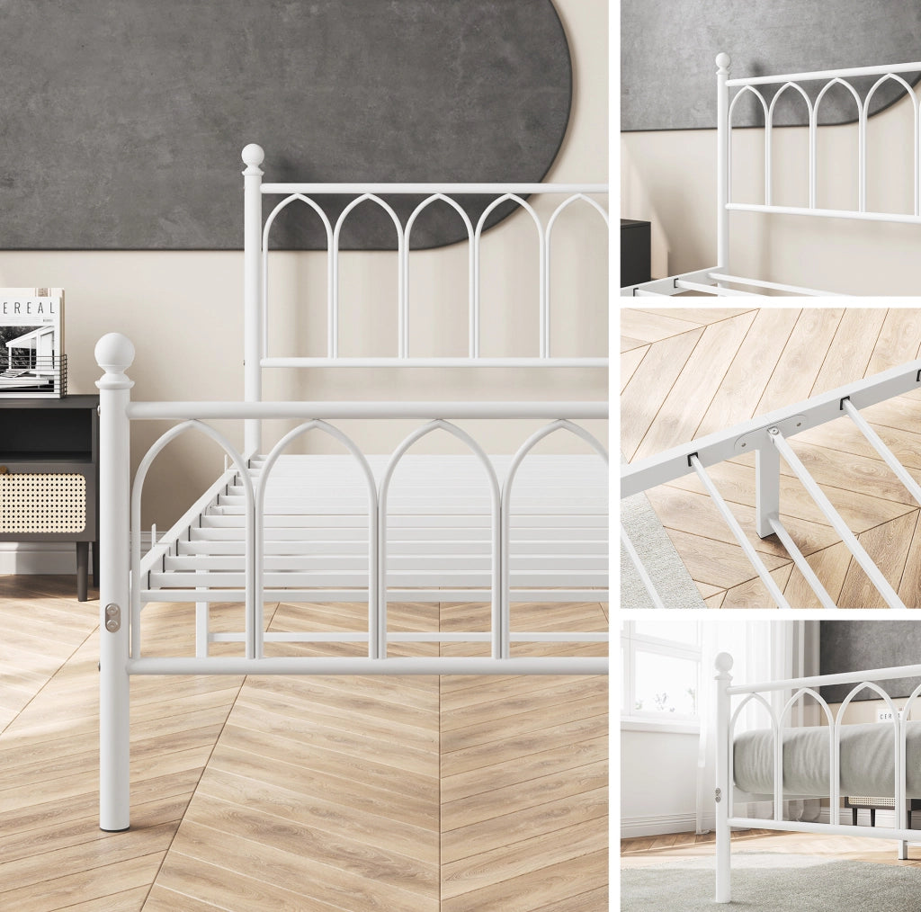 Letto singolo in ferro bianco con rete a doghe in metallo 208x90x102 cm