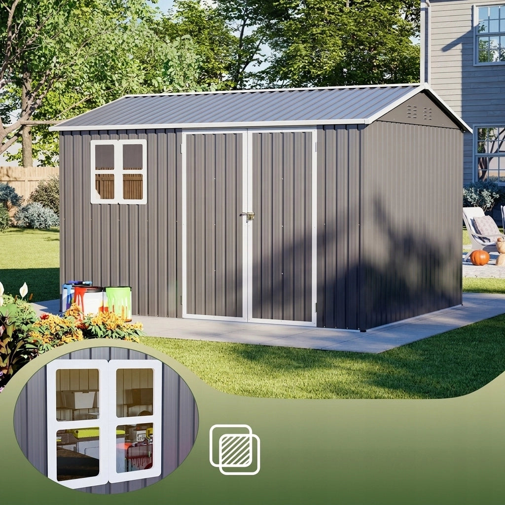 Grande Casetta Da Giardino In Metallo 311×240 Cm (10×8 Piedi) Con Quattro Prese D’Aria