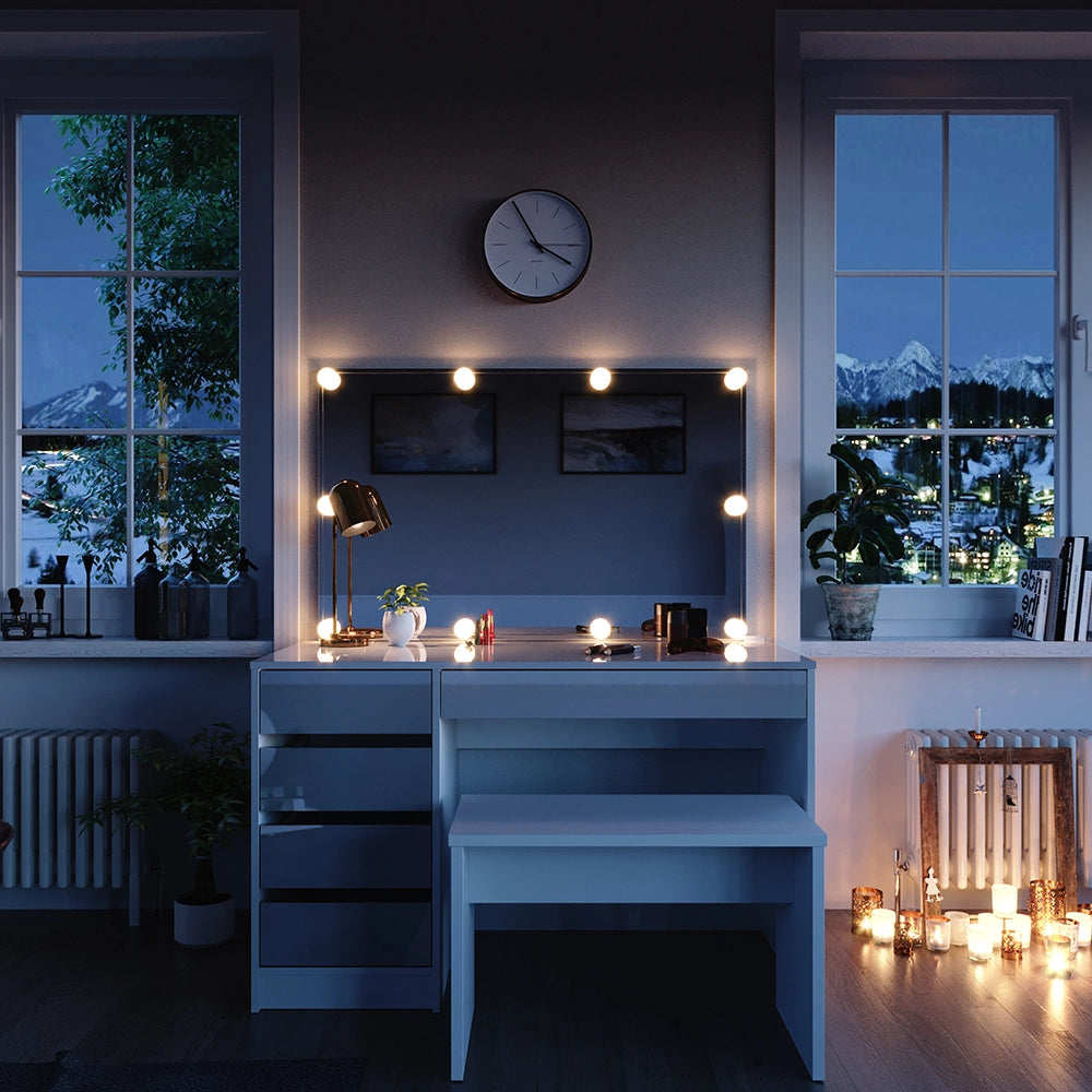 Vicco Tavolo da toeletta Bianco 120 cm con illuminazione a LED e panca