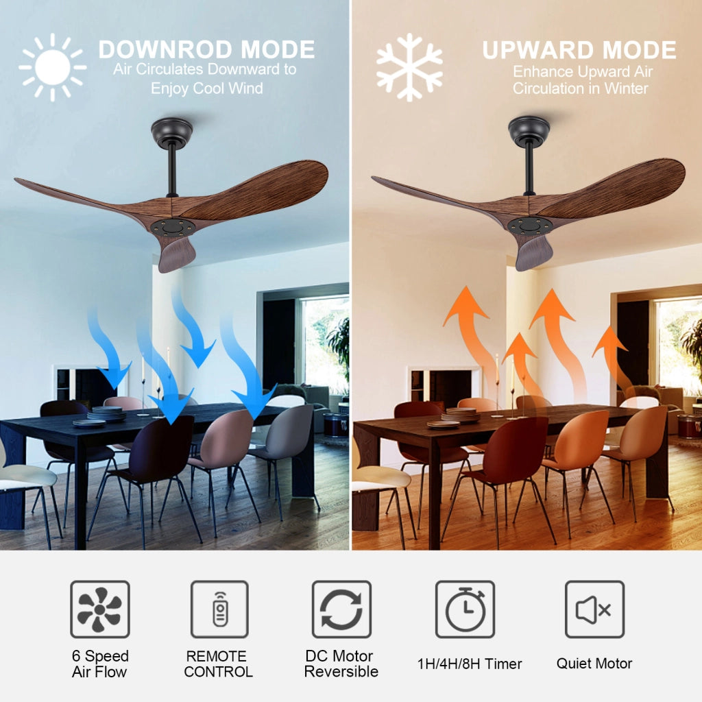 Ventilatore da soffitto 42" senza luce; 6 velocità; motore DC reversibile; noci scuro
