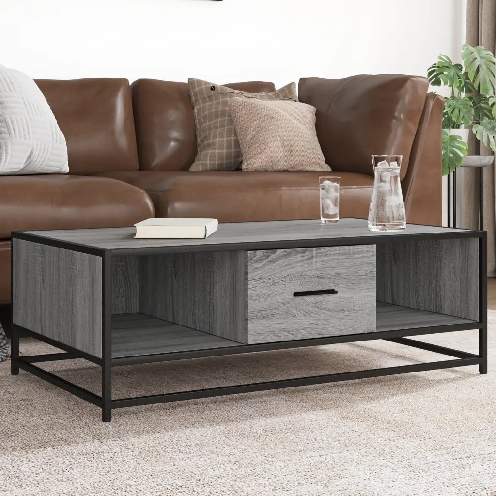 vidaXL Tavolino Grigio Sonoma 100x57x35 cm Legno Multistrato e Metallo