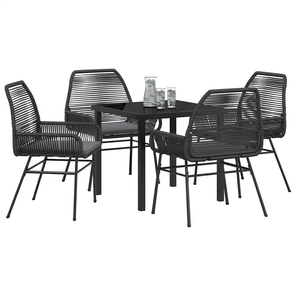 Set da Pranzo per Giardino con cuscino 5 pcs Nero polyrattan 3380870