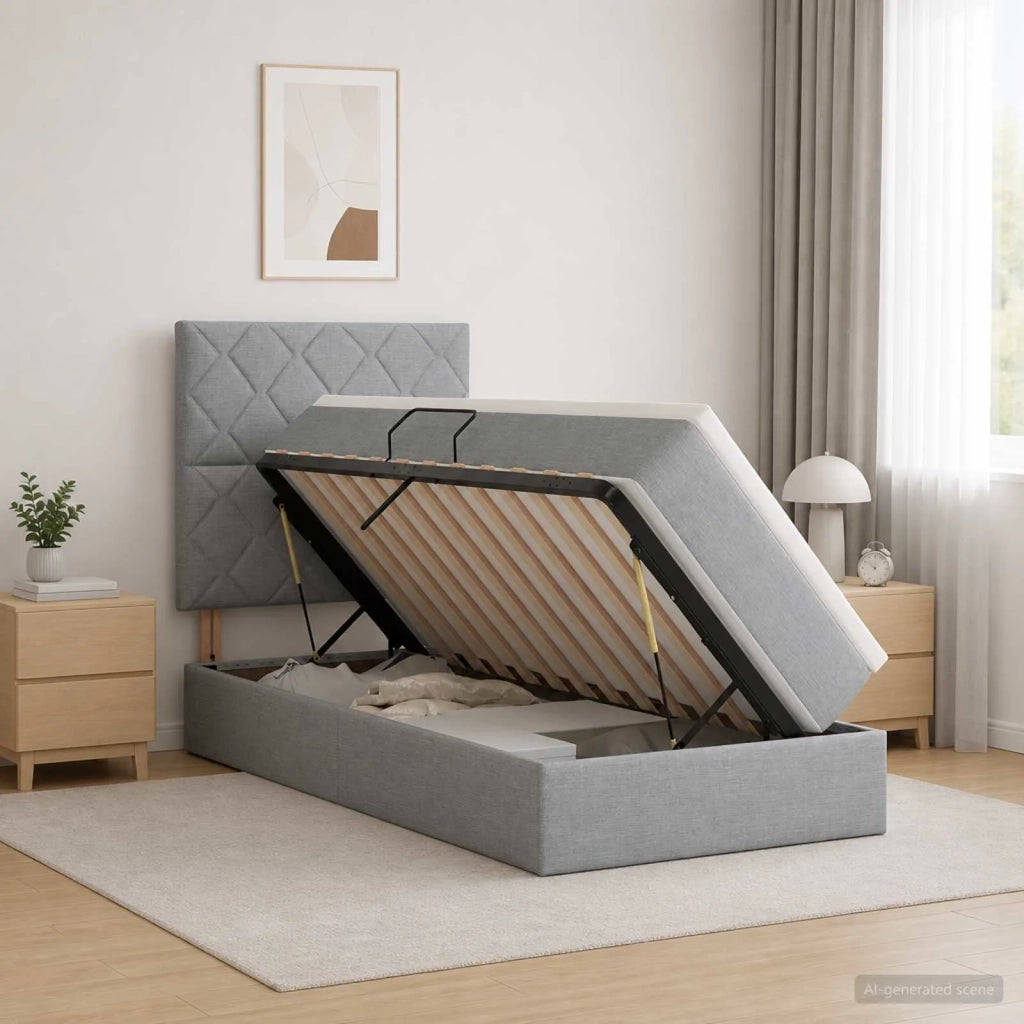 Letto con contenitore LED e materasso Grigio Chiaro 90 x 190 cm 3459975