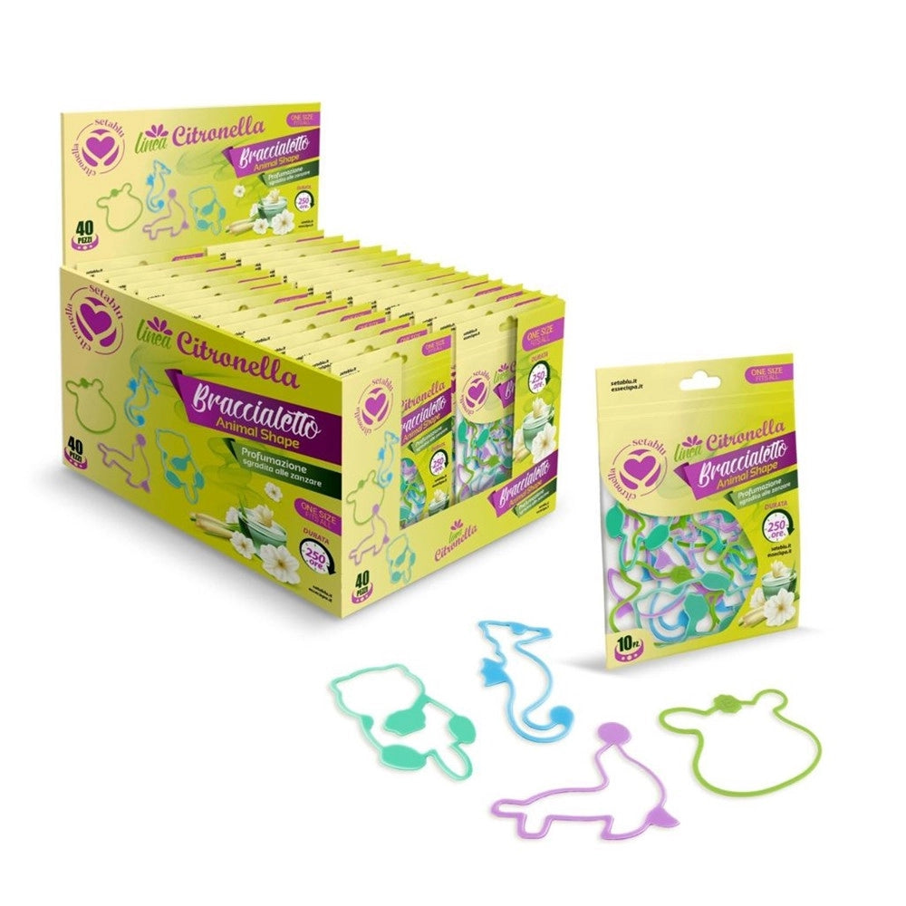Trade Shop - Set 40pz Da 10 Bracciali Braccialetto Citronella Animal Shape Repellente Antizanzare 023830 -