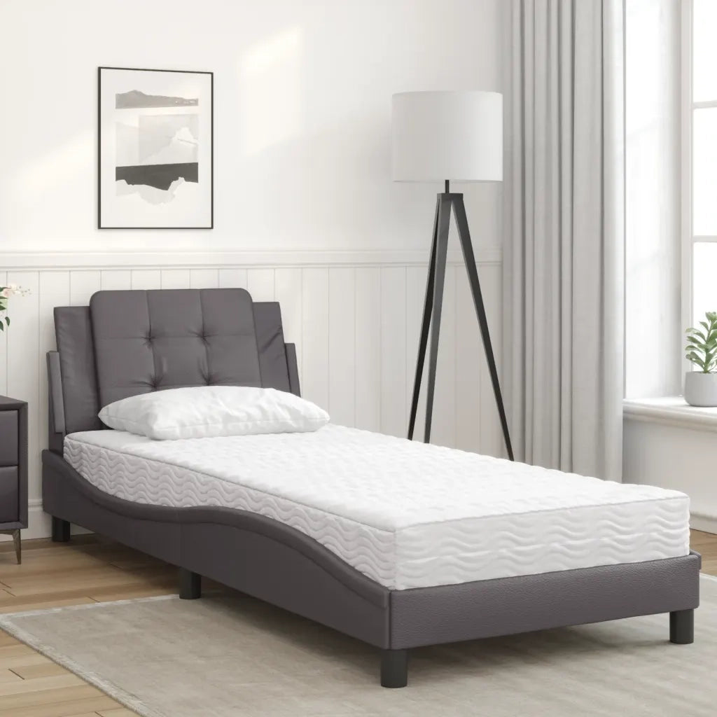 Letto singolo | Letto per adulti | Giroletto senza Materasso Zadar Grigio 100x200 cm in Similpelle
