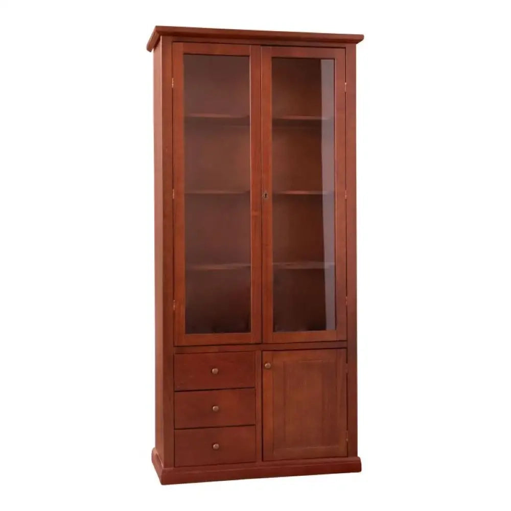 Vetrina colore noce con 3 ante 3 cassetti in stile classico in legno e mdf con rifinitura in noce lucido 90x41x186 H