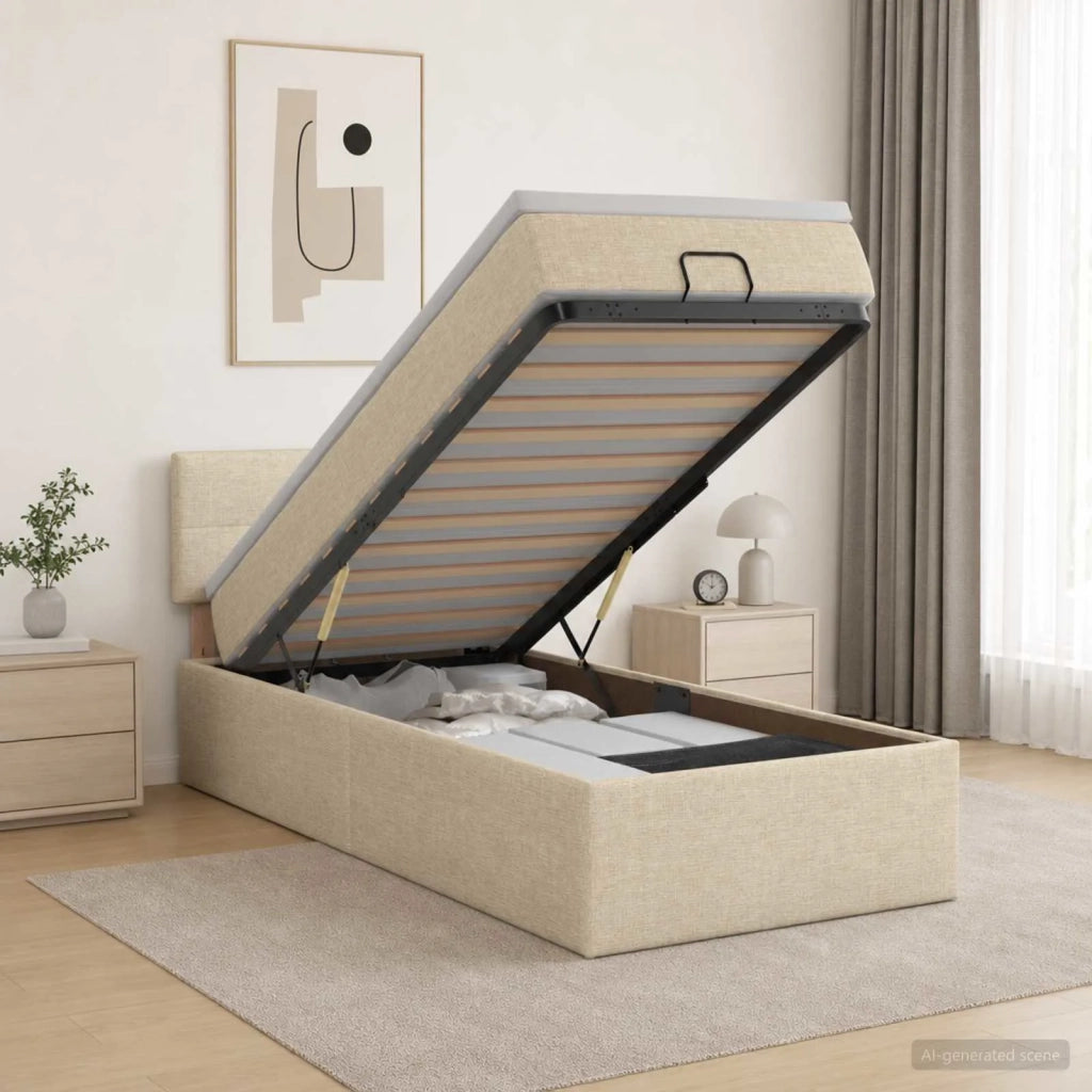Letto ottomano con materasso Crema 90 x 190 cm Tessuto 3456293