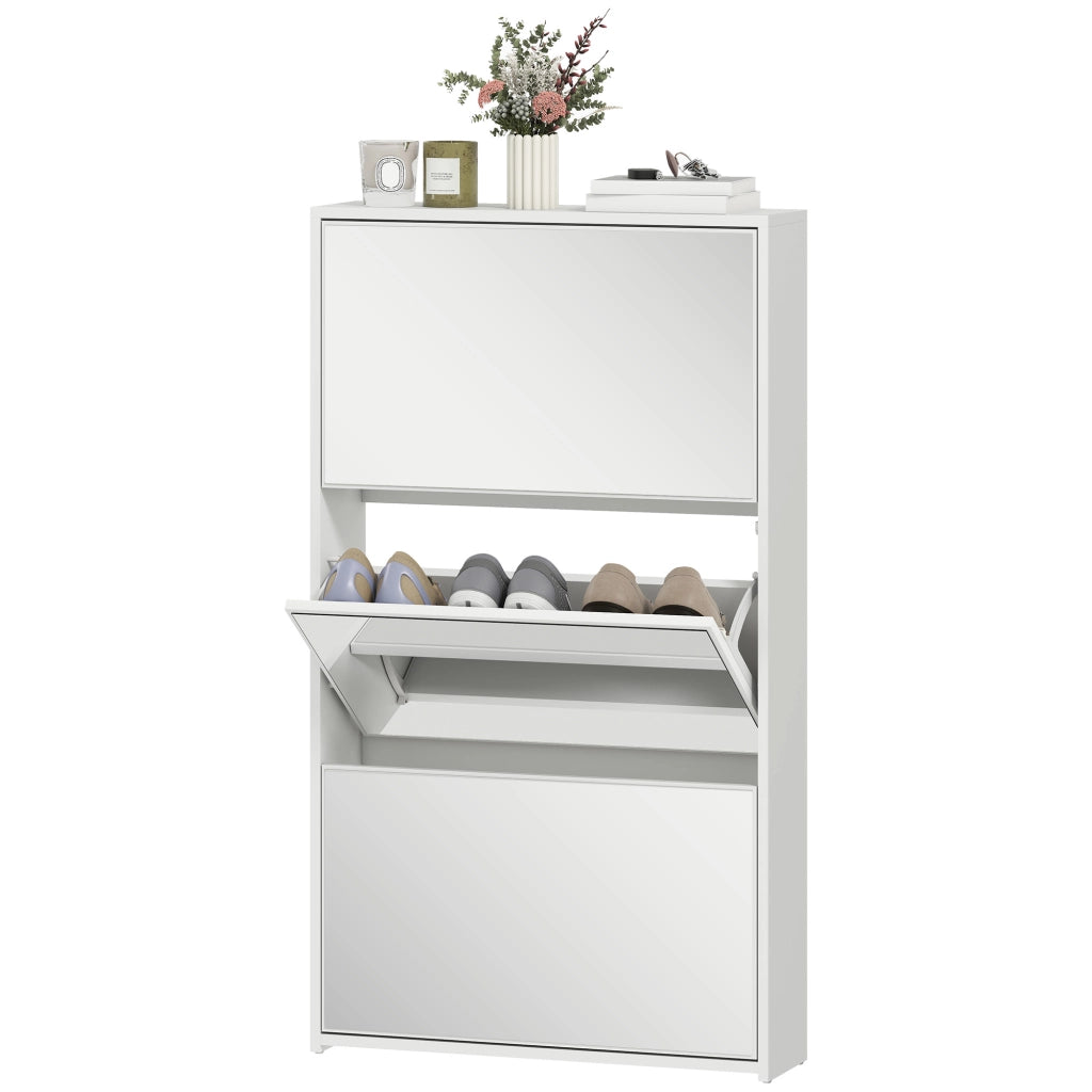 Scarpiera con Specchio e 3 Ante ¨C zephmum ¨C Bianco 65x17x114,5 cm
