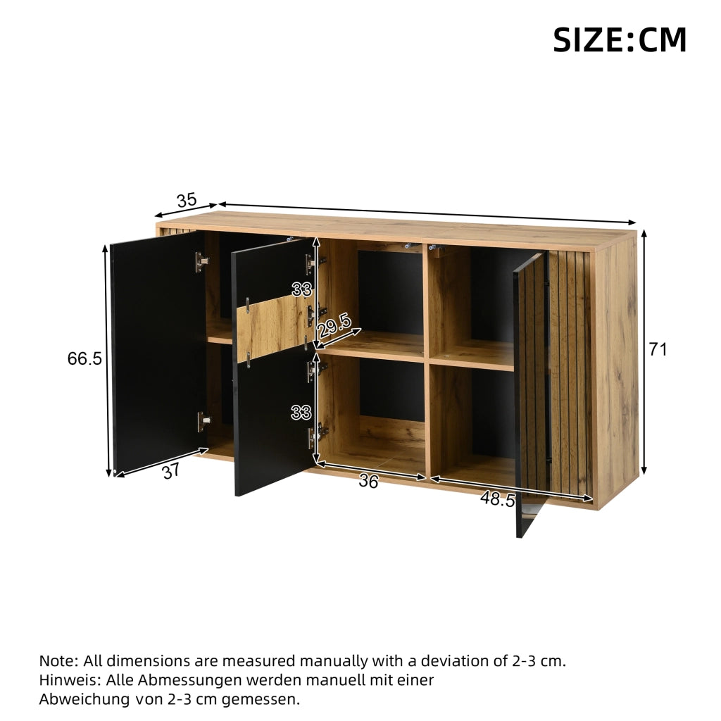 Credenza con 3 ante e 6 vani, push-to-open - per soggiorno - in MDF e truciolare - nero e legno