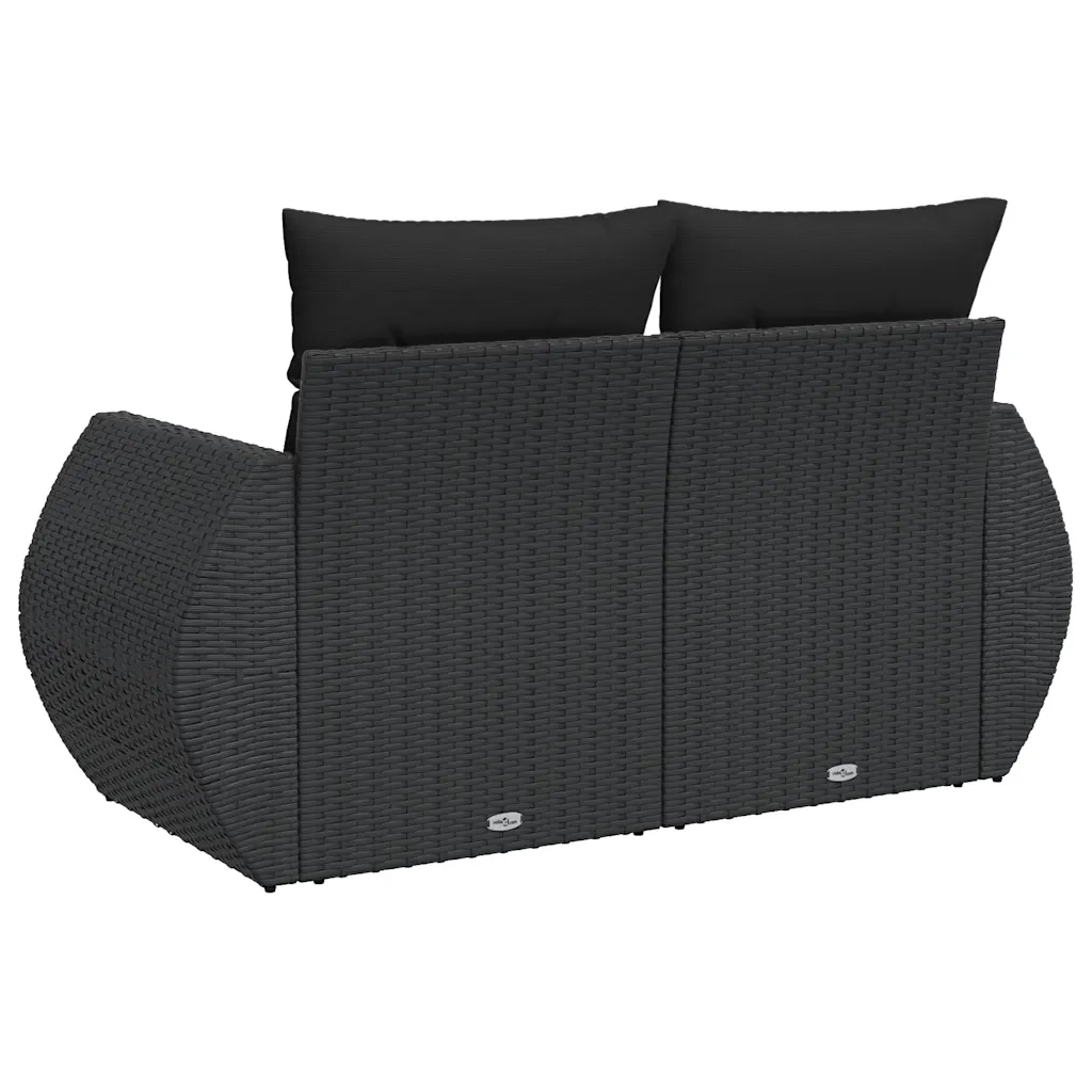 Divano da Giardino con Cuscini a 2 Posti-Sofa da Giardino-Divano da esterno Nero in Polyrattan 147043