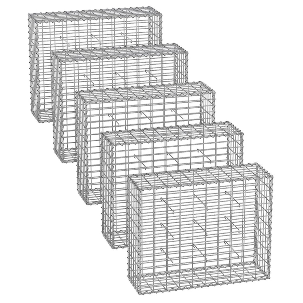 Set di 5 gabbioni per pietre gabbia metallica cestino per pietre maglia 5 x 10 cm zincato muro decorazione da giardino 100 x 50 x 30 cm grigio 12_0005967