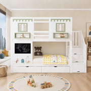 Letto a castello per bambini 90x200 cm bianco e verde