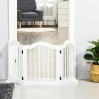 Cancellino per Cani Pieghevole a 3 Sezioni in Legno, 154.5x29.5x61cm, Bianco