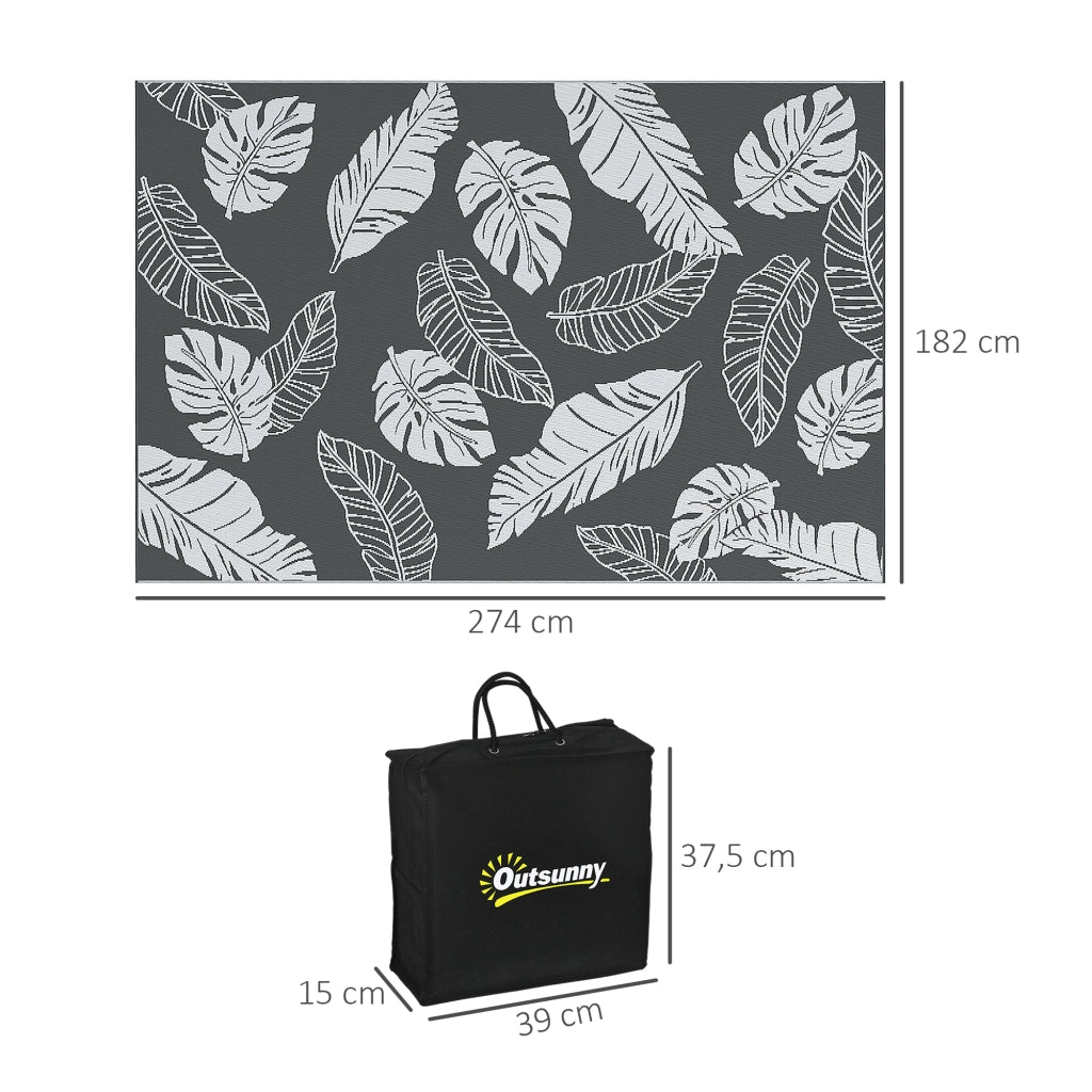 Tappeto da esterno in plastica resistente alle intemperie, 182x274 cm, design double-face per balcone e terrazzo, grigio e bianco
