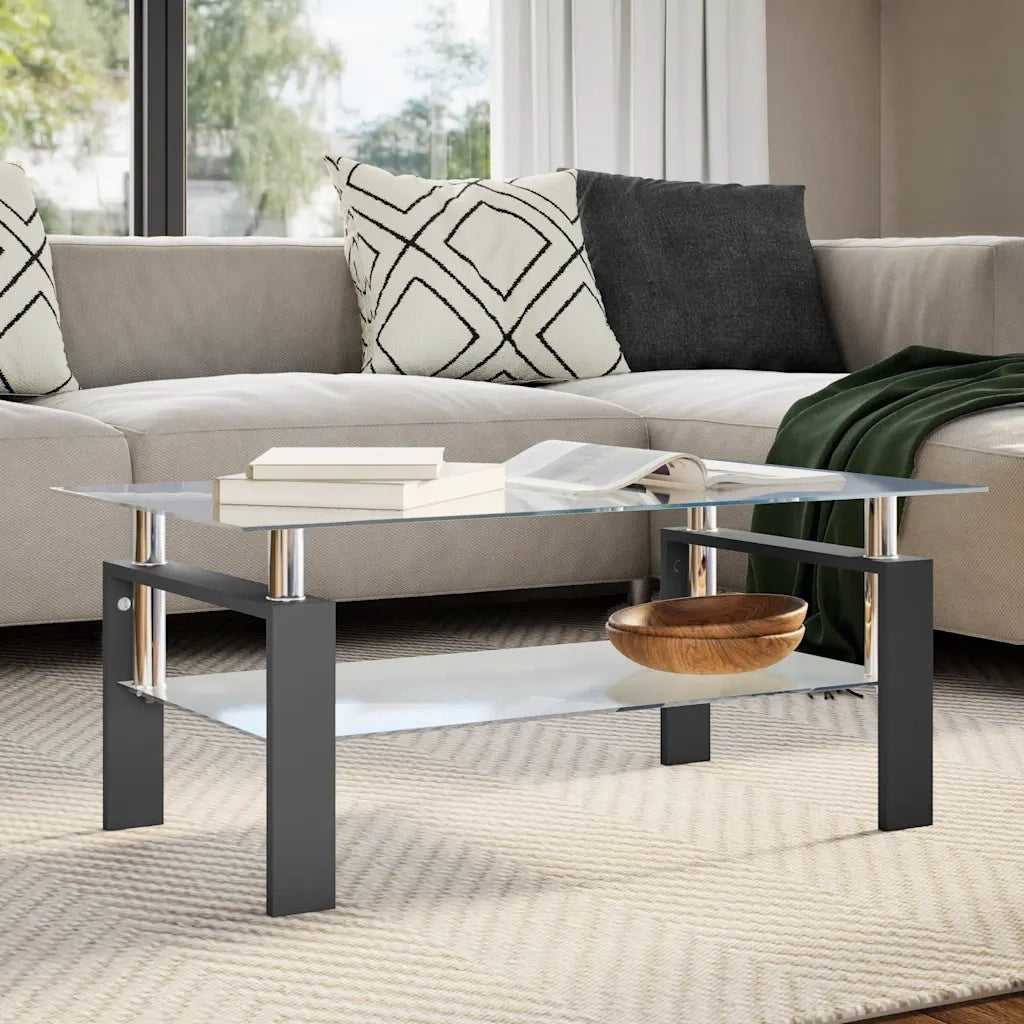Tavolino Salotto Nero e Trasparente 95x55x40 cm Vetro Temperato 330303