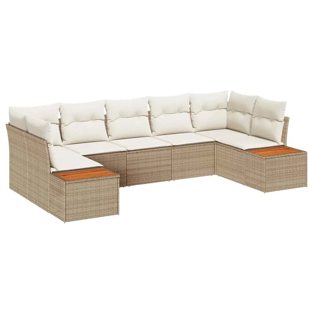 Set Divano da Giardino con cuscino 7 pcs Beige polyrattan