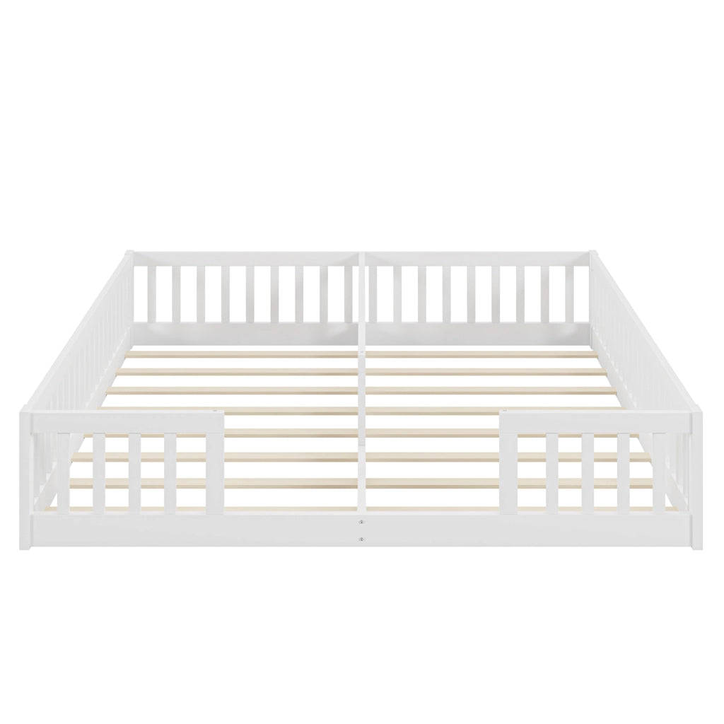 OKWISH Letto Bambino 90×200 cm, Letto Singolo con Spondine, 2 Posti letto a Pavimento e Rete, senza Materasso, in Pino, Bianco