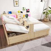 Letto divano 90/180 × 200 cm con prese integrate, contenitore, LED, senza materasso, in MDF, legno naturale