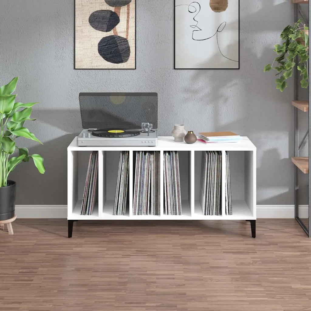 Mobile Porta Dischi Bianco 100x38x48 cm in Legno Multistrato