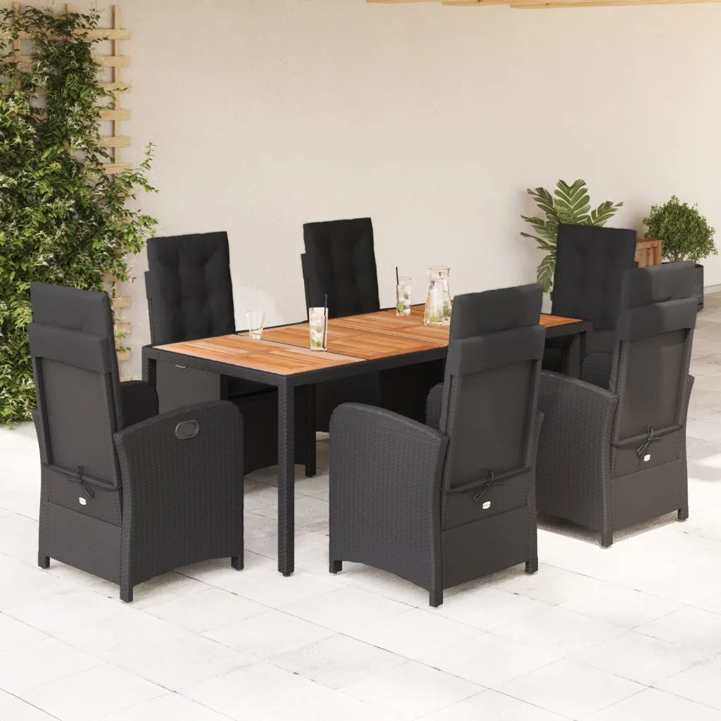 Set da Pranzo da Giardino 7 pz Nero con Cuscini in Polyrattan 3212236