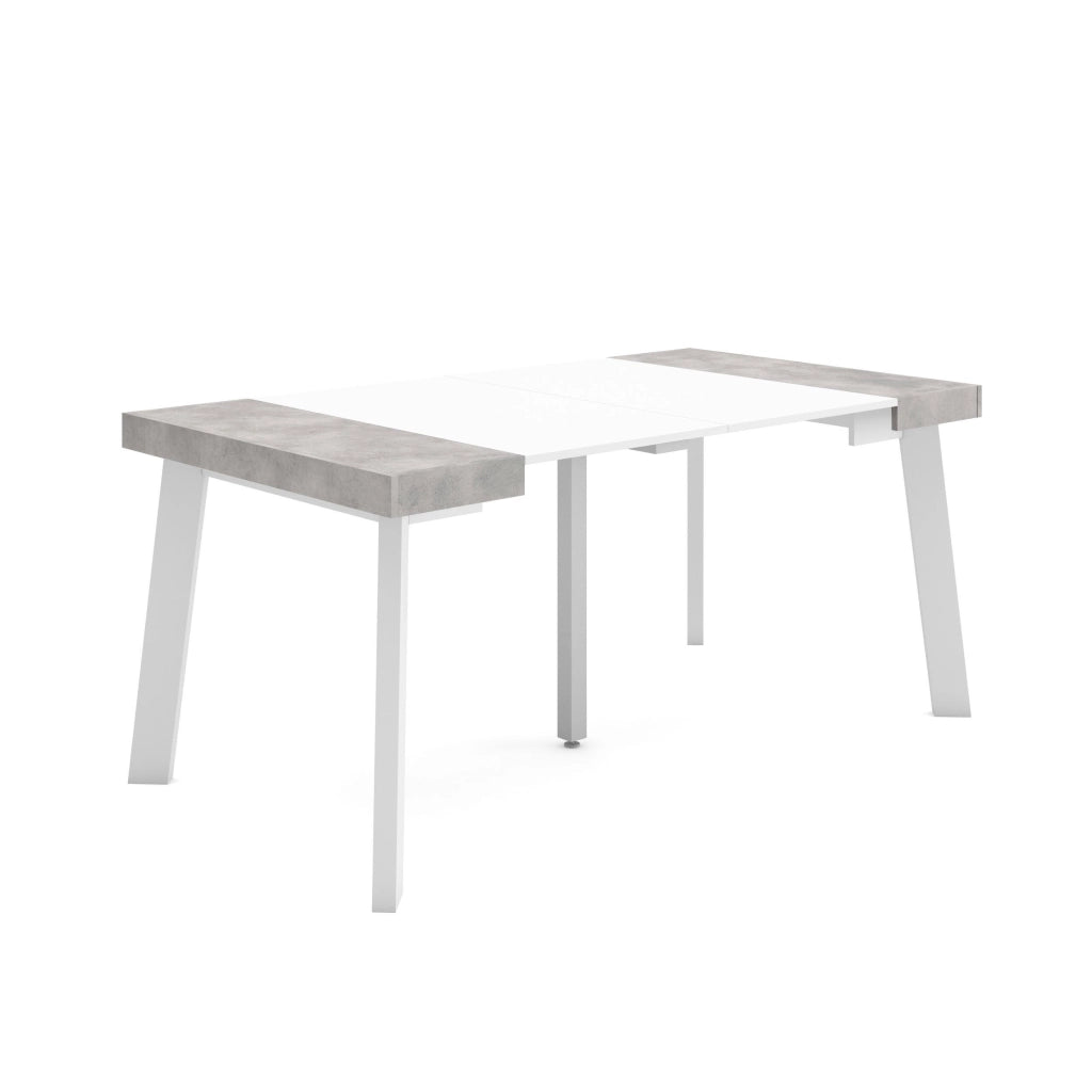 Consolle allungabile, 160x90x73cm, Per 8 persone, Gambe in legno, Bianco e grigio cemento RF3131