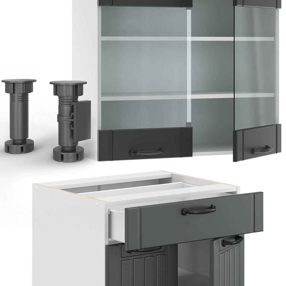 Cucina componibile Fame-Line Antracite rustico/Bianco 200 cm, PL Marmo Vicco
