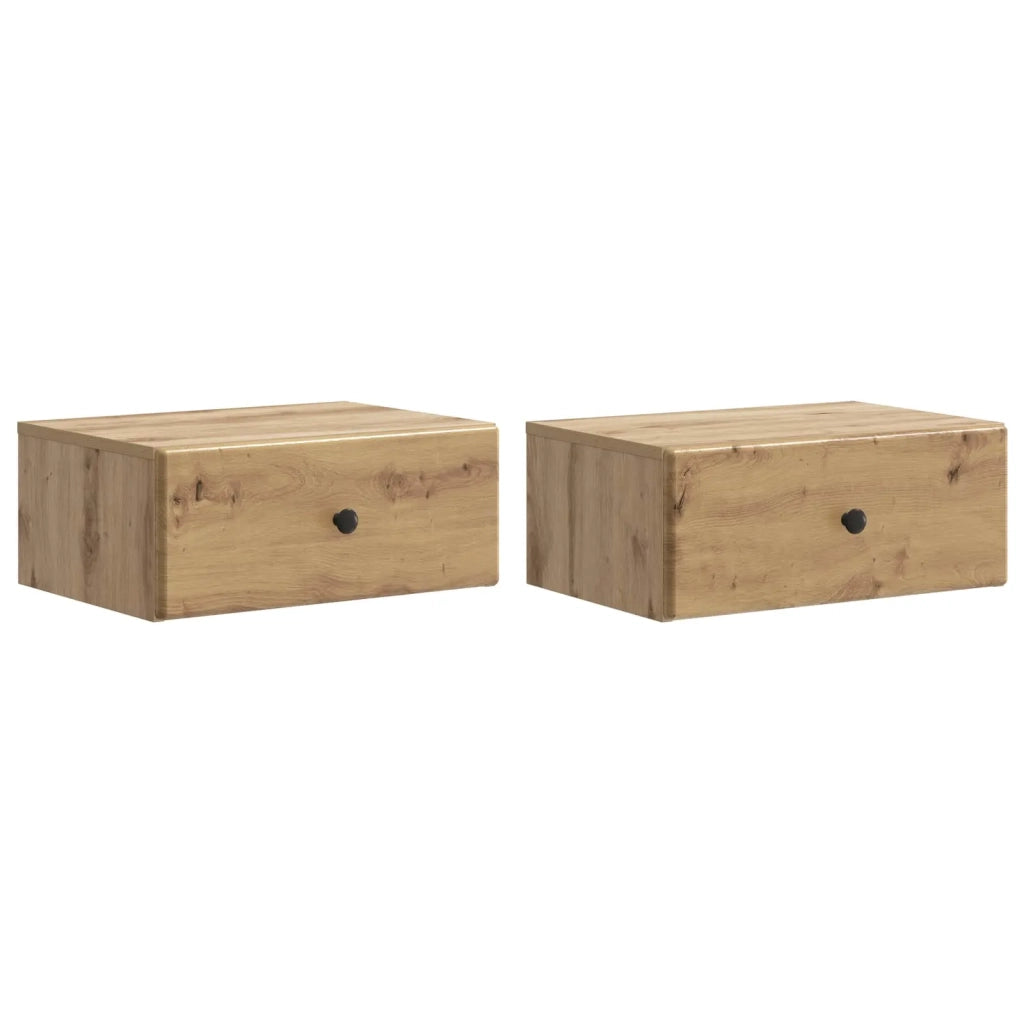Set di 2 Comodini | Armadio da Notte | Mobiletto da notte a muro con cassetto Rovere Artigianale