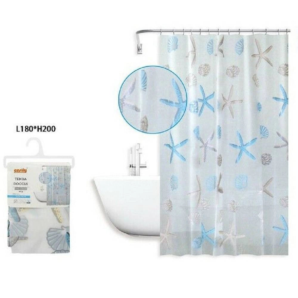 Trade Shop - Tenda Doccia Antimuffa Impermeabile 180 X 200cm Anelli Bagno Stelle Marine 59805 -