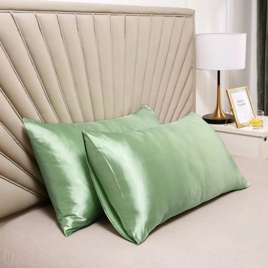 Cuscino a doppia faccia in seta - cuscino morbido e soffice - chiusura a sacco - antimacchia e ipoallergenico - protegge capelli e pelle dai rughe - 51x66cm - Verde chiaro