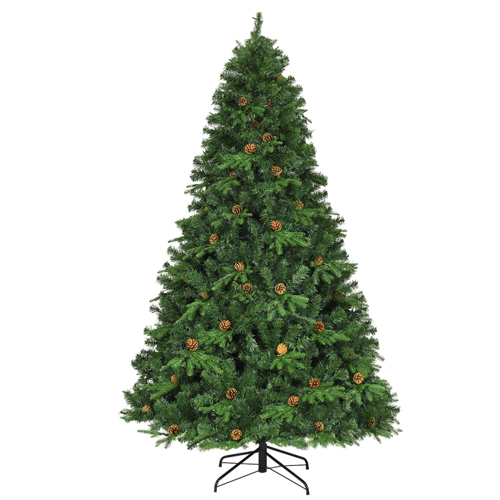 Albero di natale artificiale 225cm con 540 LED, 71 pigne, 1125 rami e un supporto in metallo