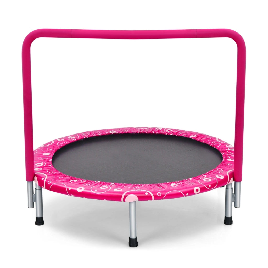 Trampolino per bambini con copertura di sicurezza e maniglia-Tappeto elastico pieghevole 92x92x80,5cm Rosa
