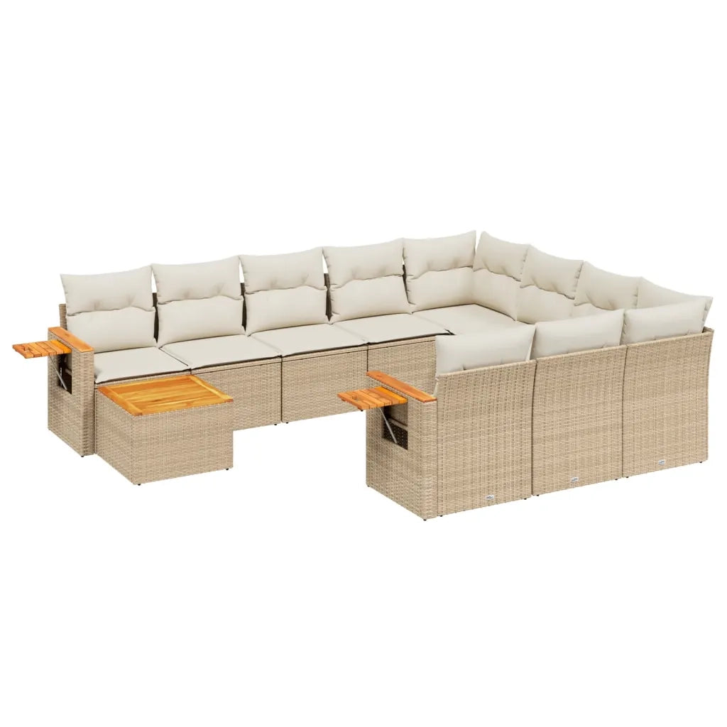Set Divani da Giardino 11 pz con Cuscini Beige in Polyrattan 3227206