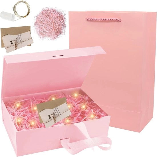 Scatola di regalo con coperchio - Maglia e filo - Chiusura magnetica - Illuminazione LED - Matrimonio, compleanno, San Valentino.
