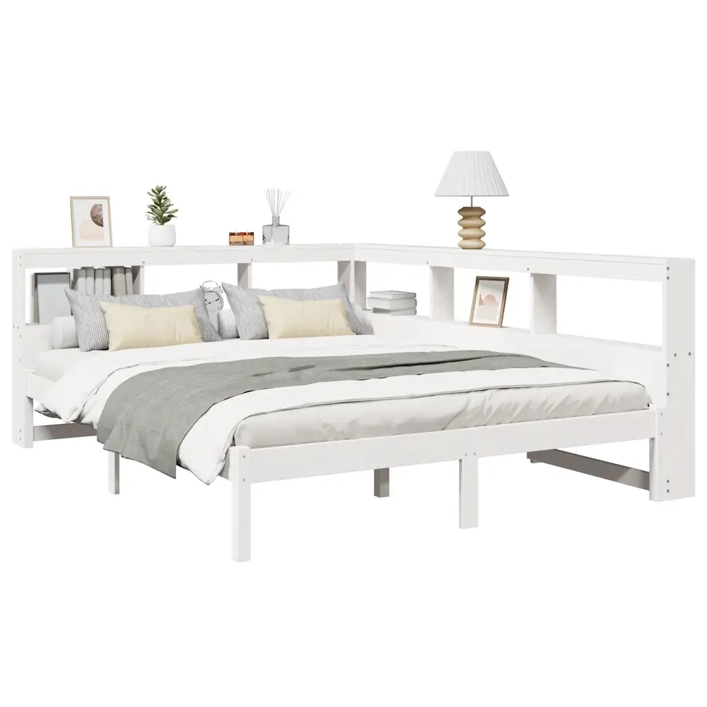 Letto Libreria senza Materasso-Struttura Letto contenitore Bianco 160x200 cm Legno di Pino