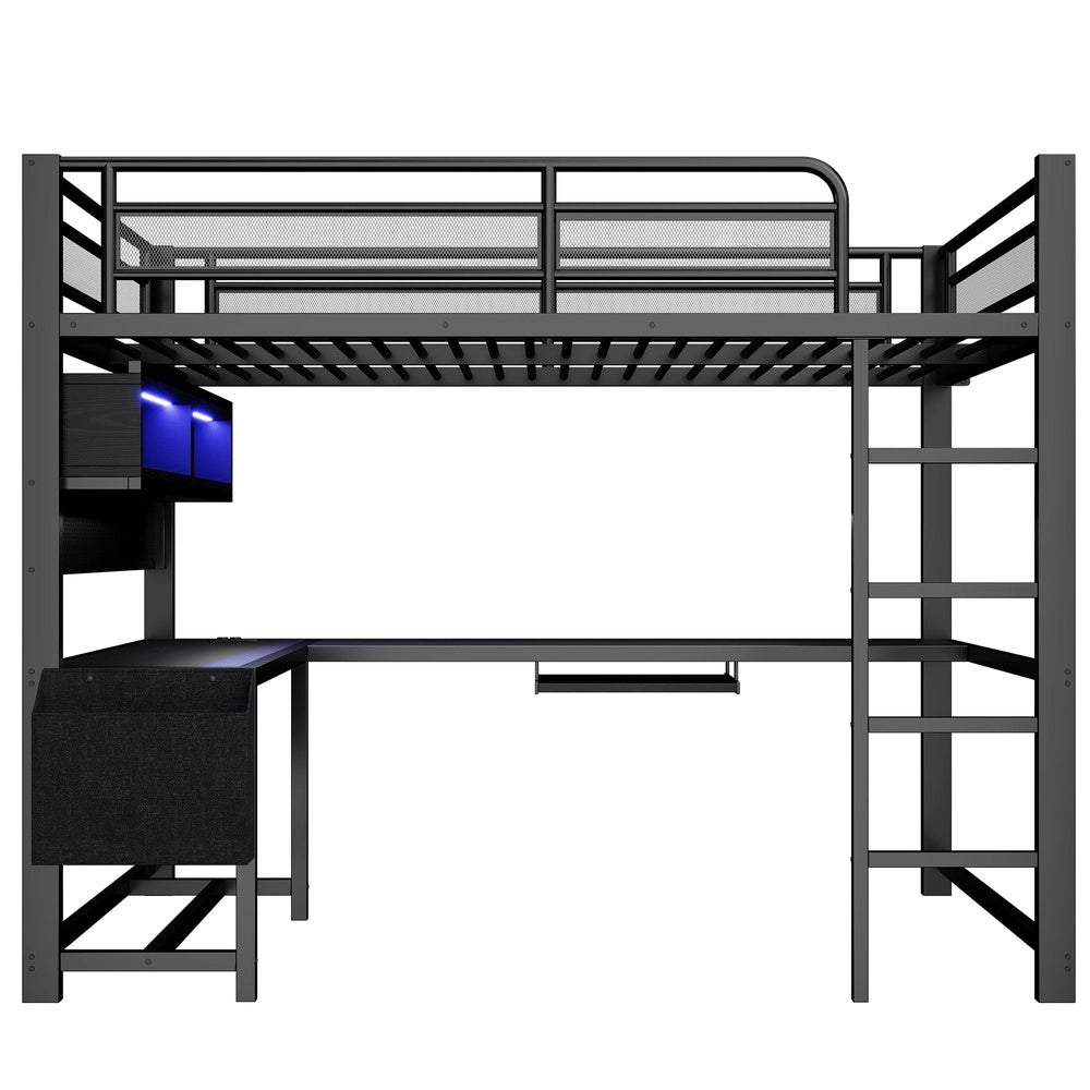 Letto a soppalco Gaming con Scrivania ¨C Minimal ¨C Nero 140x200 cm con LED