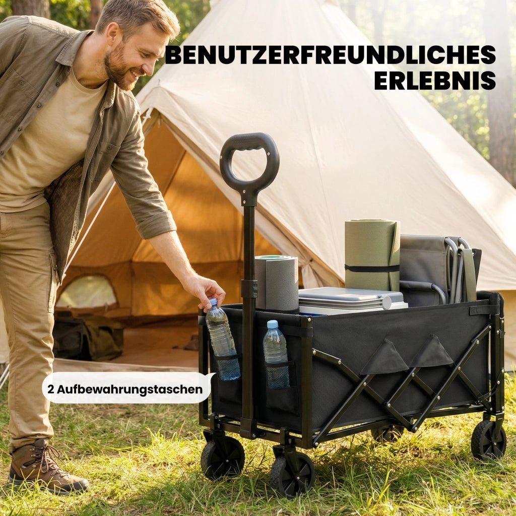 Carrello da Giardino Pieghevole 80L ¨C Xylo ¨C Con Manico Telescopico e Portabevande